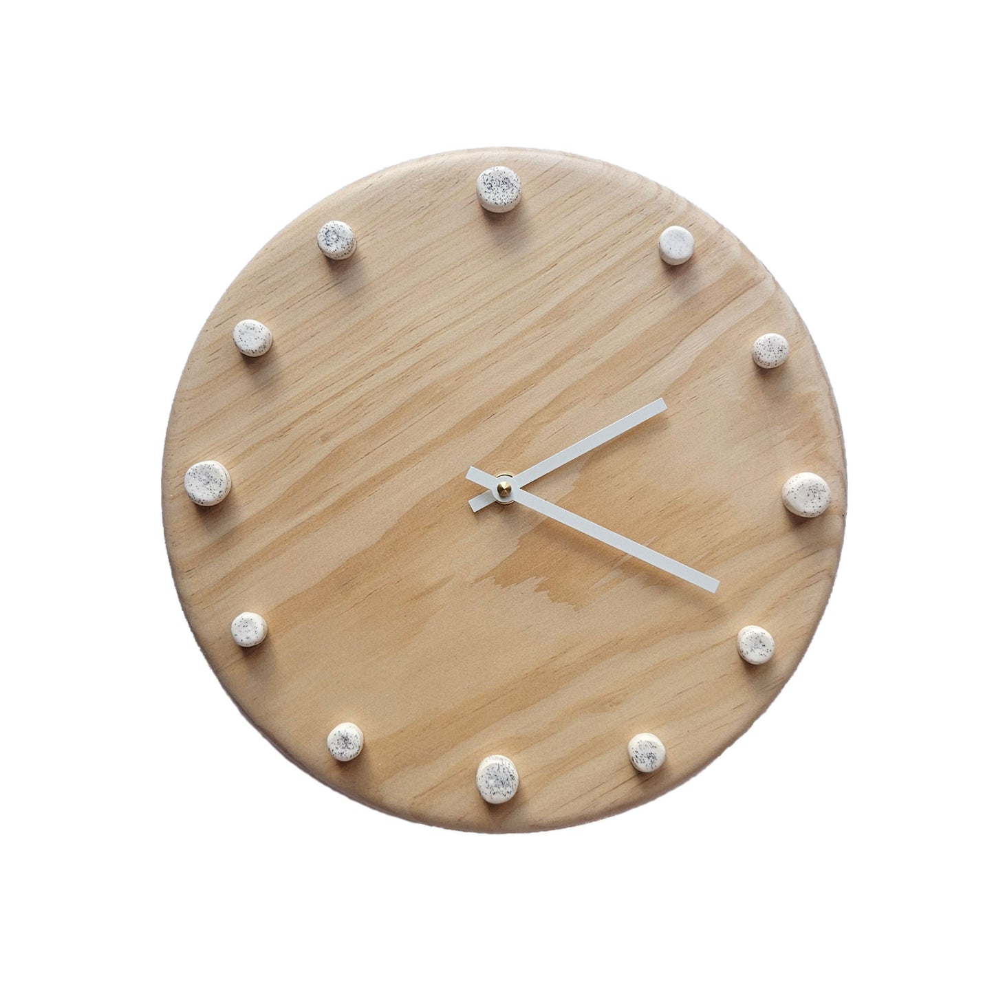 Minimalist Wooden Wall Clock with Handcrafted Ceramics | ⌀29cm - Speckled White