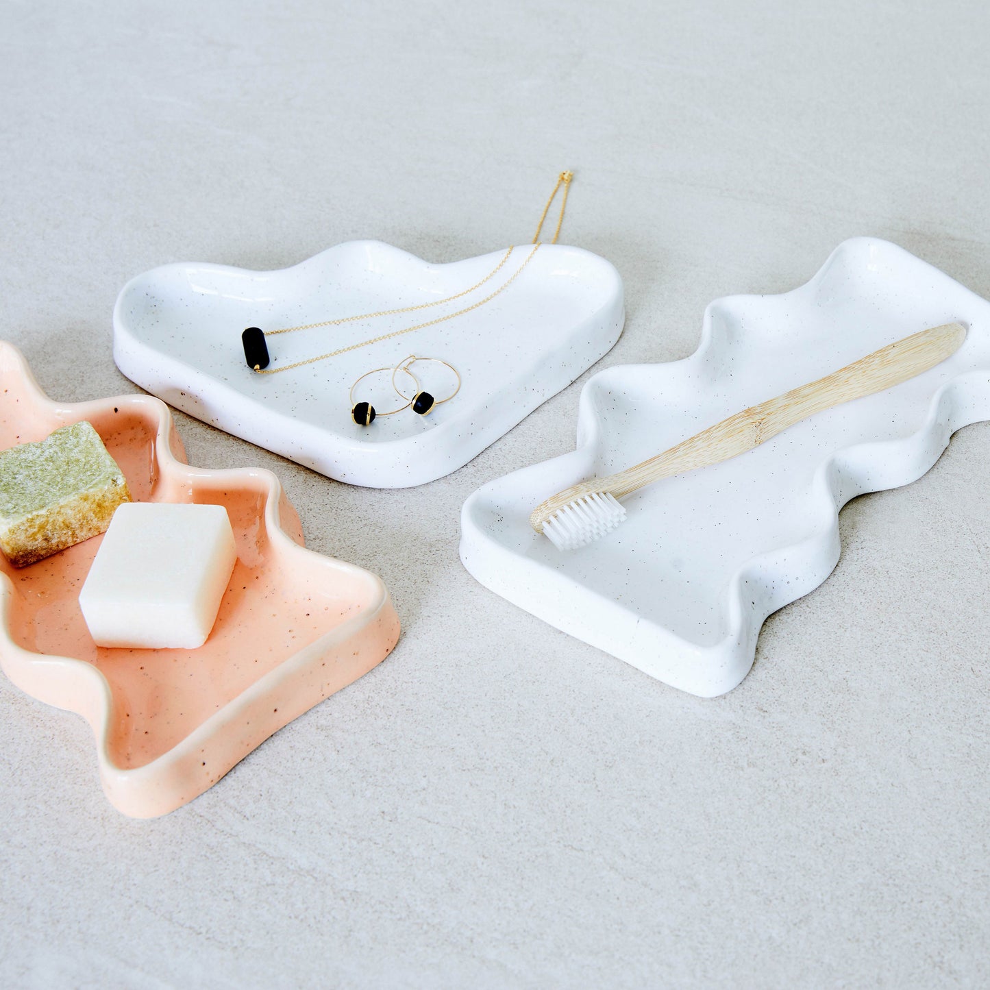 Ceramic Wave Trays - Speckled White - Rectangle