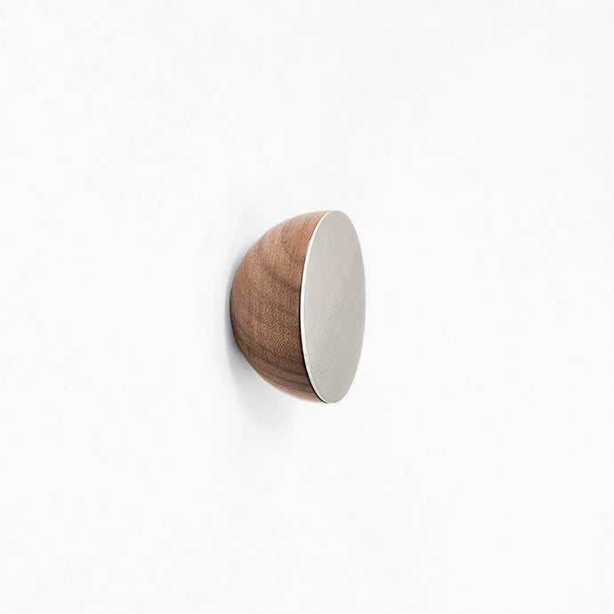 Round Walnut Wood & Aluminium Wall Mounted Coat Hook / Knob