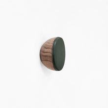 Round Walnut Wood & Ceramic Wall Mounted Coat Hook / Knob - Dark Green