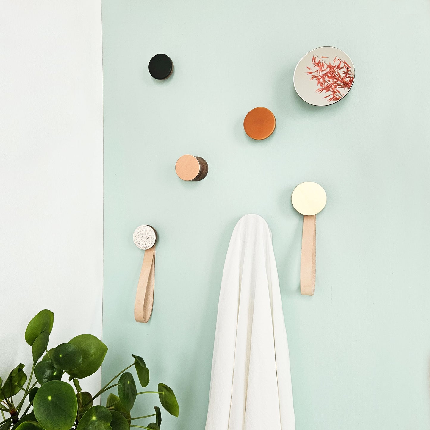 Round Walnut Wood & Ceramic Wall Mounted Coat Hook / Knob - Dark Terracotta Orange