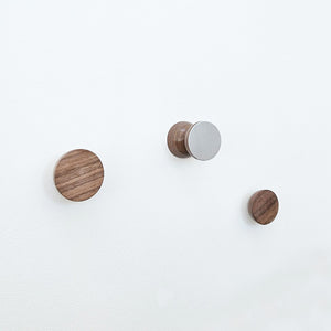 Geometric Walnut Wood & Aluminium Wall Mounted Coat Hook / Knob