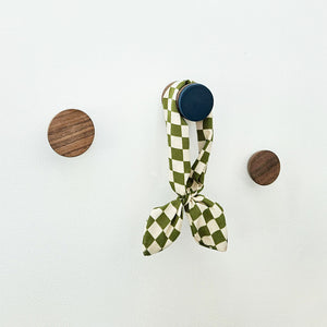 Geometric Walnut Wood & Ceramic Wall Mounted Coat Hook / Knob - Dark Blue