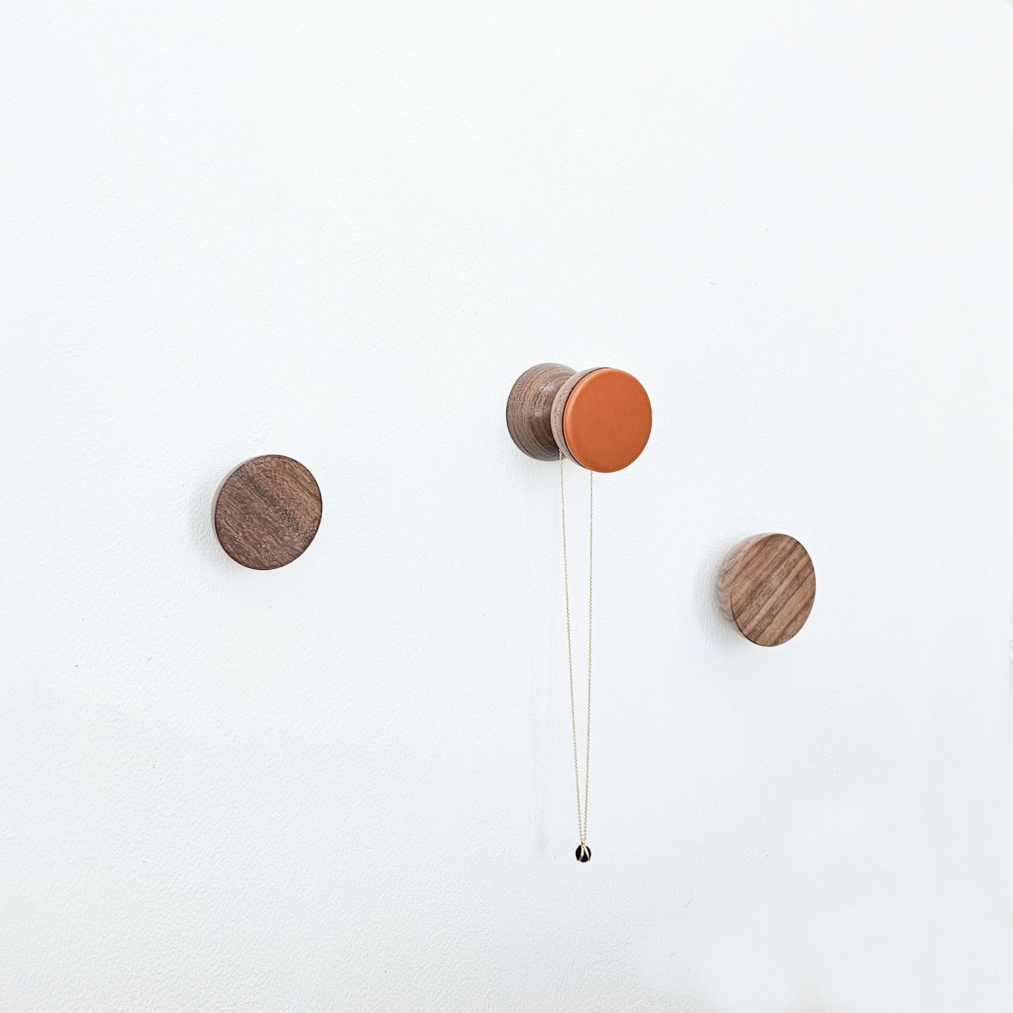 Geometric Walnut Wood & Ceramic Wall Mounted Coat Hook / Knob - Dark Terracotta Orange