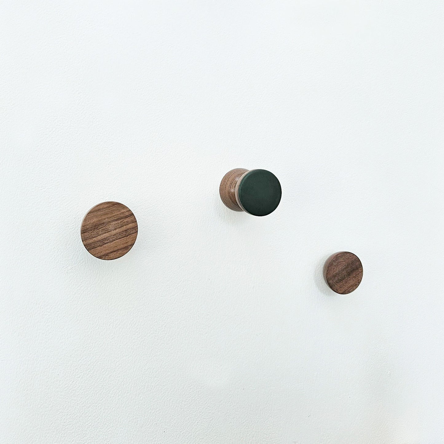 Geometric Walnut Wood & Ceramic Wall Mounted Coat Hook / Knob - Dark Green