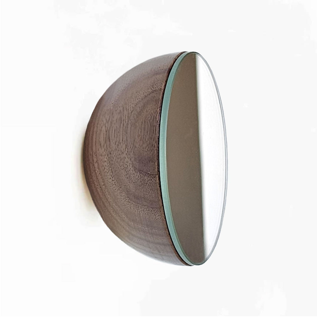 Round Walnut Wood Wall Mounted Mirror Coat Hook