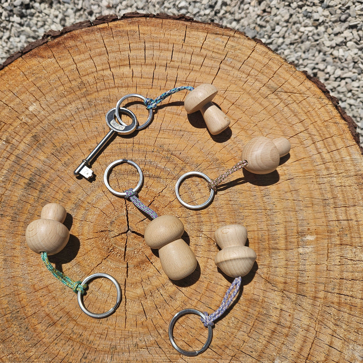 Wooden Mushroom Hanger / Stainless Steel Ring - Lavender Love
