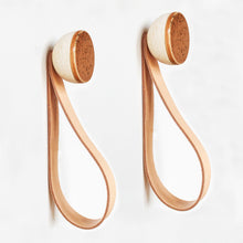 Round Beech Wood & Ceramic Wall Mounted Coat Hook / Hanger with Leather Strap - Terracotta Orange Specks