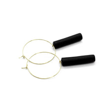 Gouden Ring Oorbellen - Zwarte Staaf Hanger