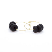 Gold Hoop Earrings - Black Disk Beads