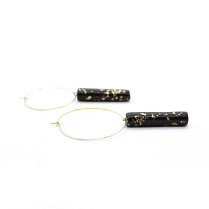 Gold Hoop Earrings - Black & Specks Bar Pendant