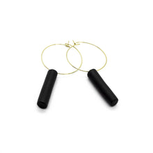 Gouden Ring Oorbellen - Zwarte Staaf Hanger
