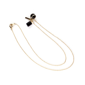 Gold Necklace - Triple Tiny Charm Ball/Weight/Bar