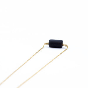 Gold Necklace - Gold Tube & Black Bead