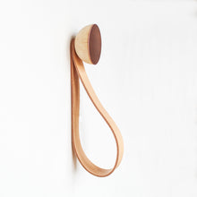Round Beech Wood & Copper Wall Mounted Coat Hook / Hanger with Leather Strap
