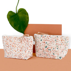 Cotton Canvas Cosmetic / Make-up Bag - Terrazzo Terracotta Green