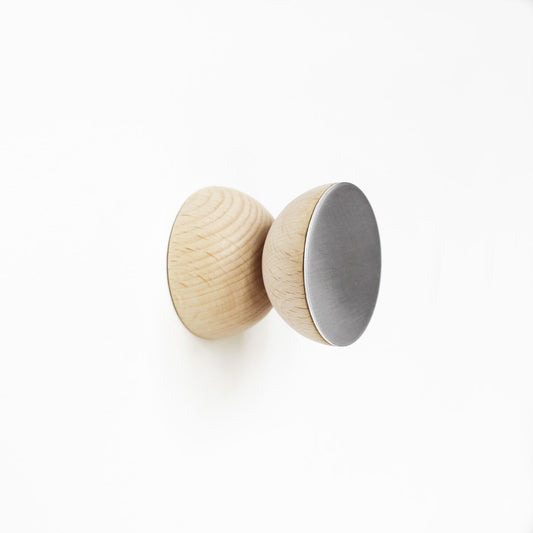 Geometric Beech Wood & Aluminium Wall Mounted Coat Hook / Knob