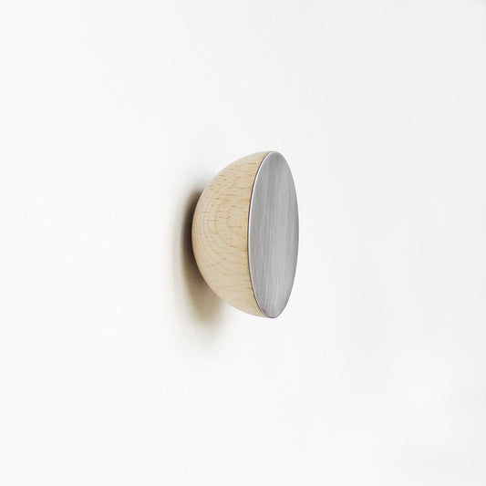 Round Beech Wood & Aluminium Wall Mounted Coat Hook / Knob