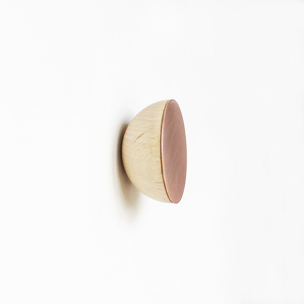 Round Beech Wood & Copper Wall Mounted Coat Hook / Knob