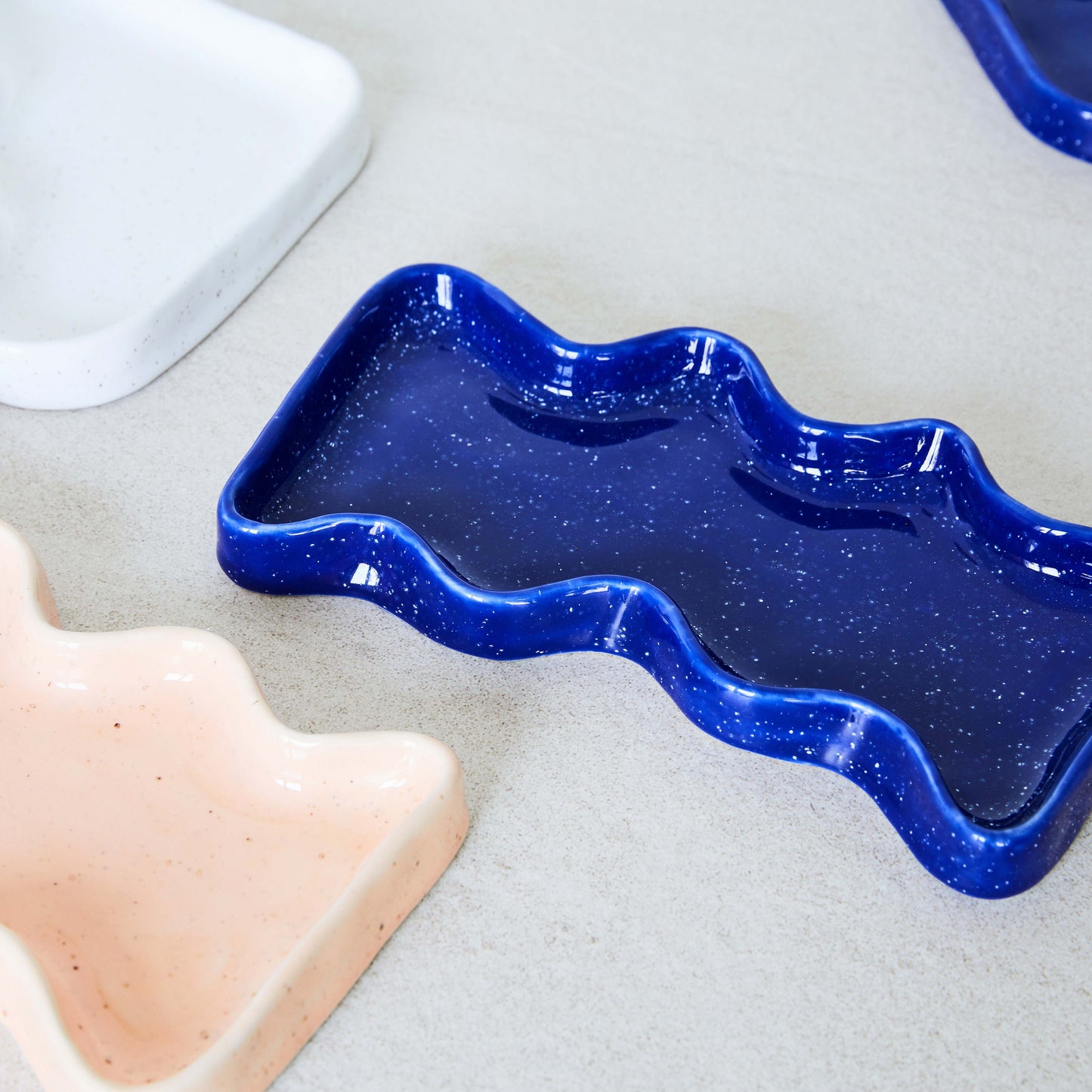 Ceramic Wave Trays - Speckled Blue - Rectangle