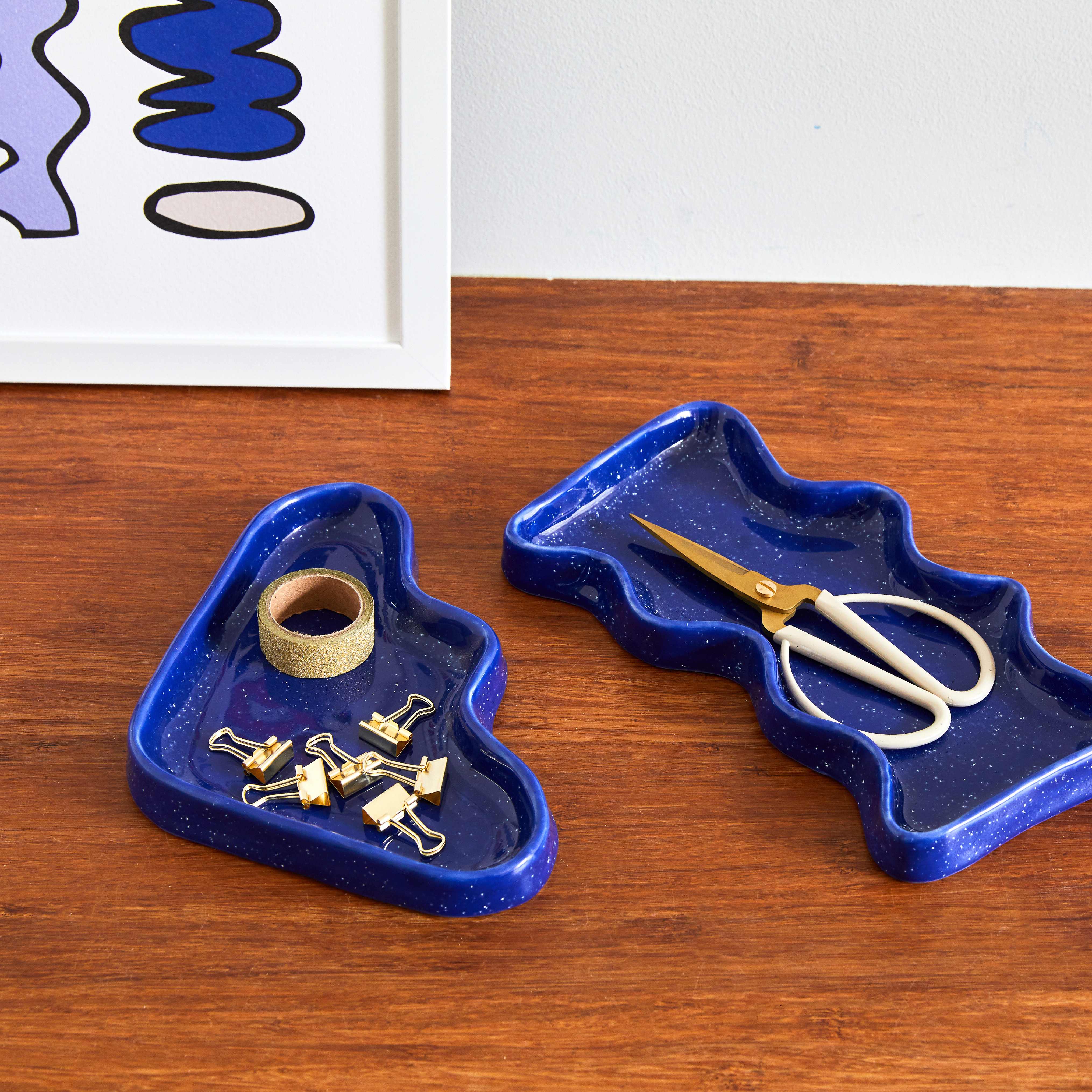 Ceramic Wave Trays - Speckled Blue - Triangle thumbnail 2