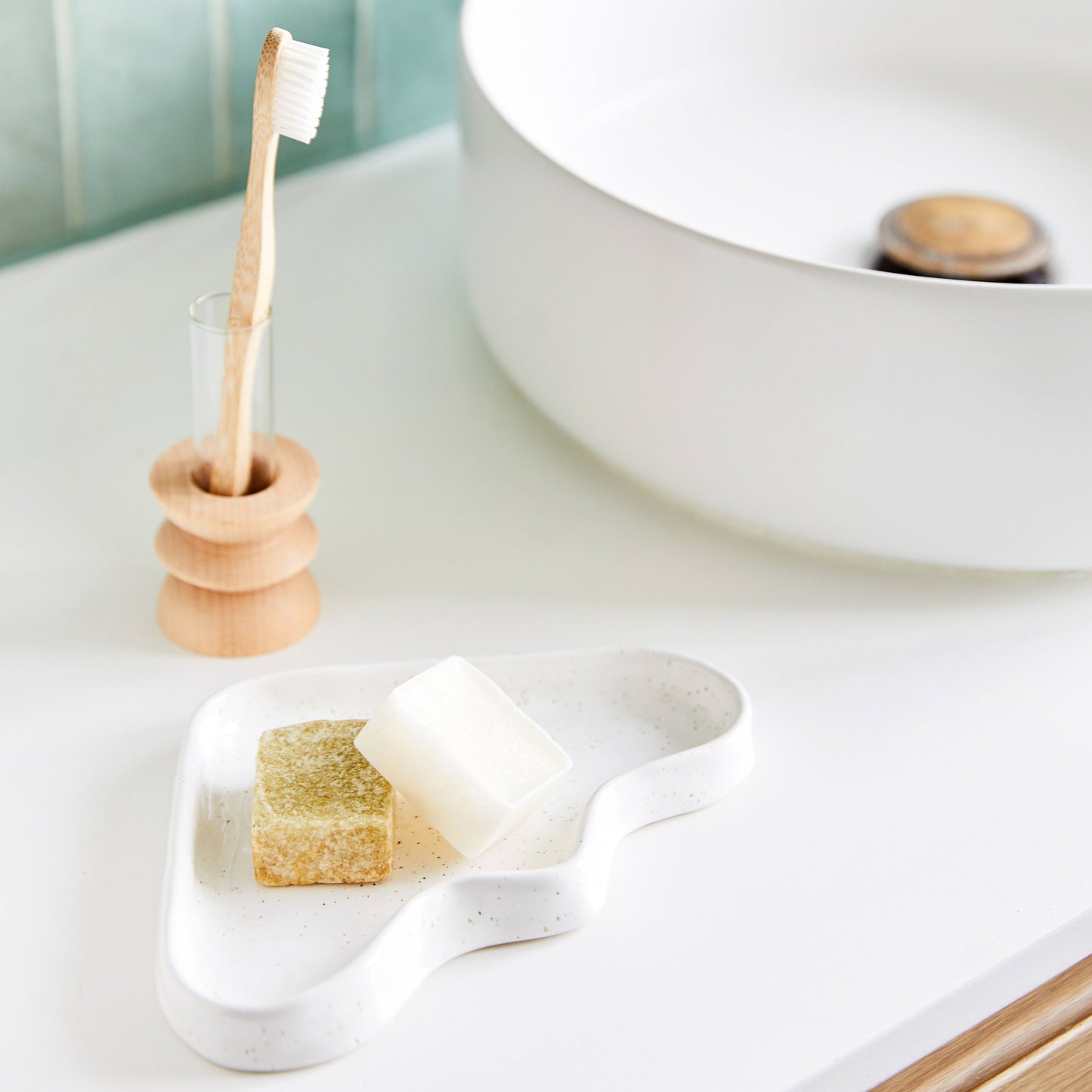 Ceramic Wave Trays - Speckled White - Triangle