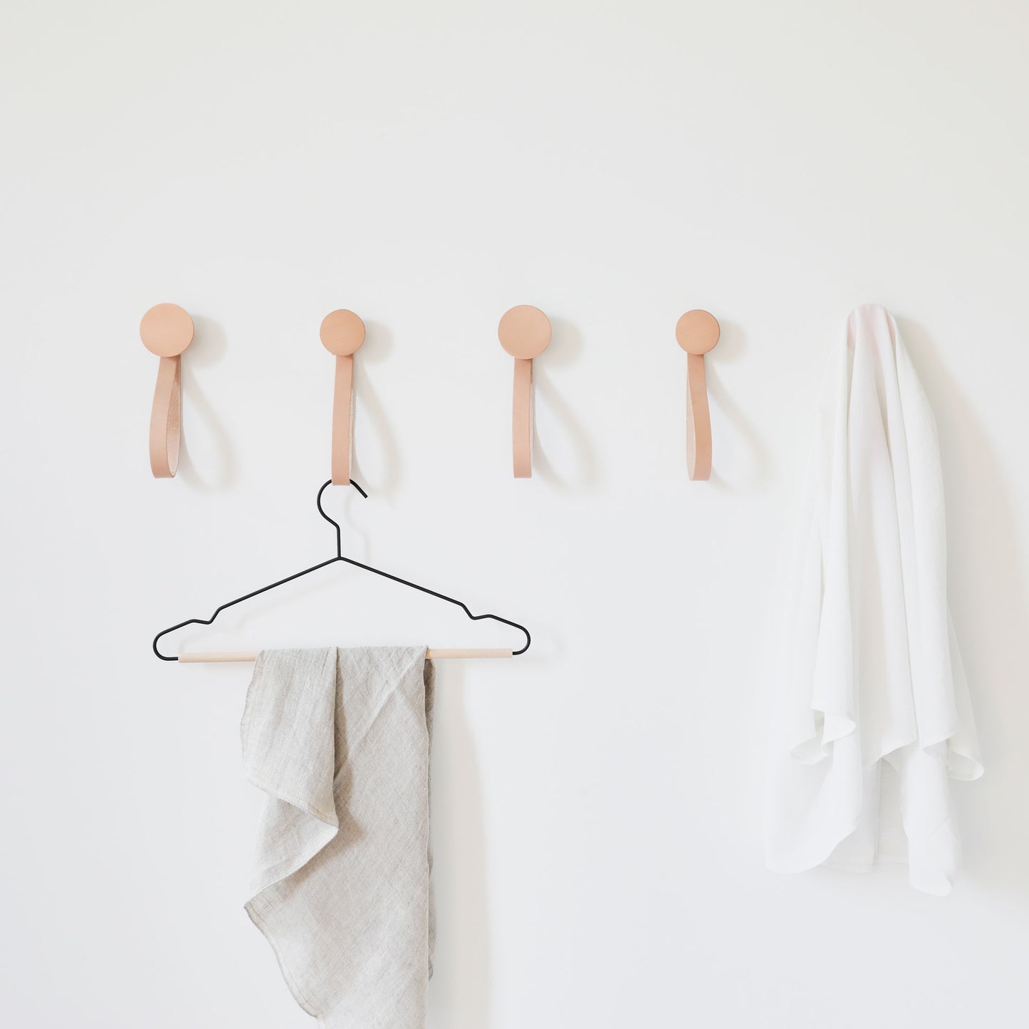 Round Beech Wood & Copper Wall Mounted Coat Hook / Hanger with Leather Strap