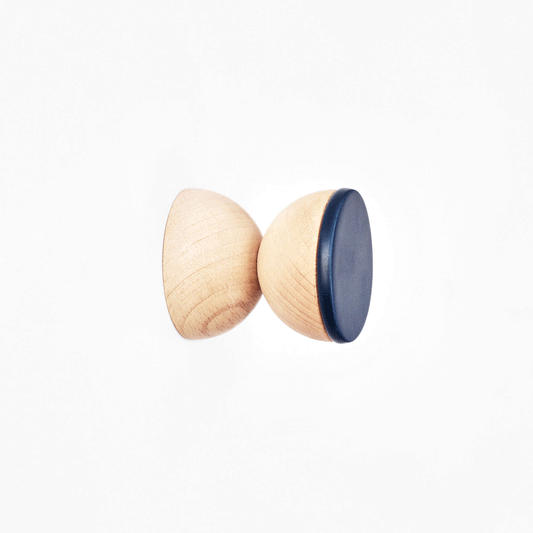 Geometric Beech Wood & Ceramic Wall Mounted Coat Hook / Knob - Dark Blue