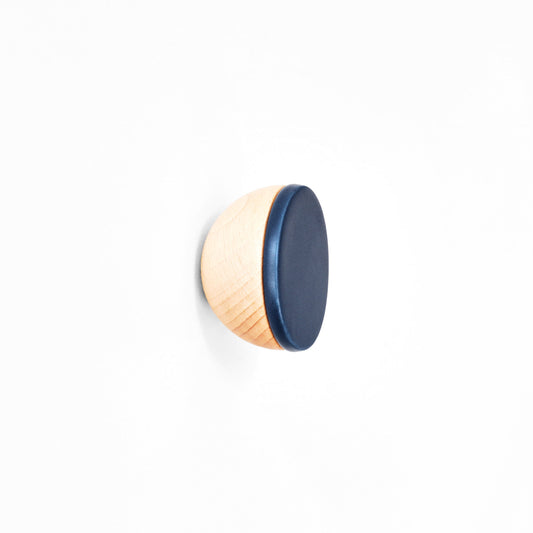 Round Beech Wood & Ceramic Wall Mounted Coat Hook / Knob - Dark Blue