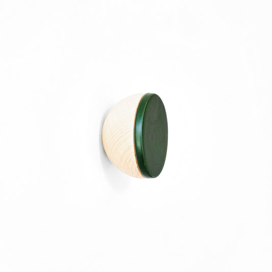 Round Beech Wood & Ceramic Wall Mounted Coat Hook / Knob - Dark Green