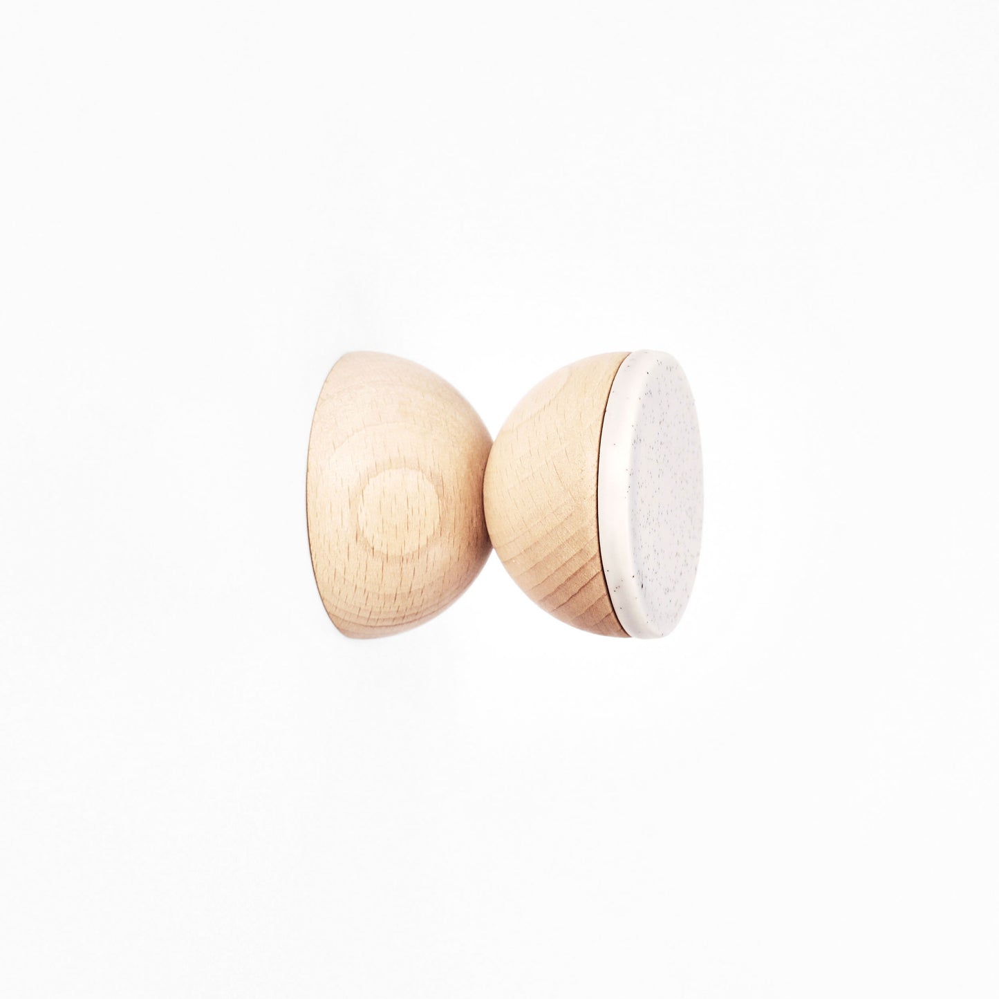 Geometric Beech Wood & Ceramic Wall Mounted Coat Hook / Knob - Grey Sand