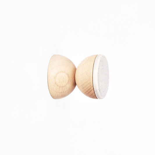 Geometric Beech Wood & Ceramic Wall Mounted Coat Hook / Knob - Grey Sand
