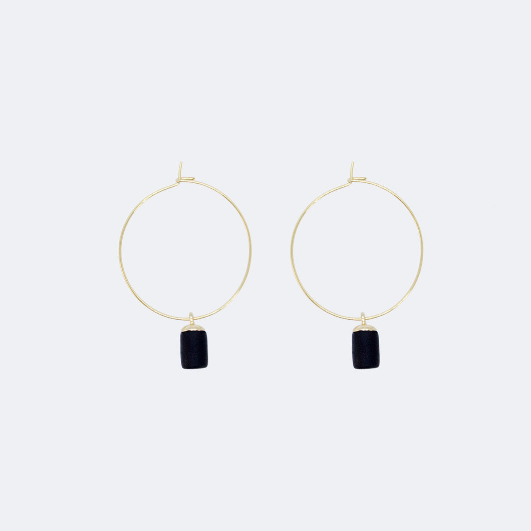 Gold Hoop Earrings - Tiny Weight Charm