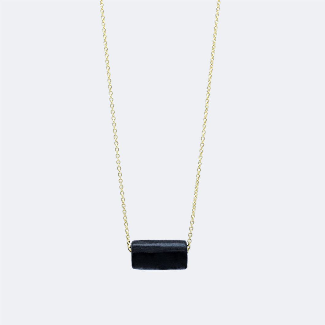 Gold Necklace - Black Bead