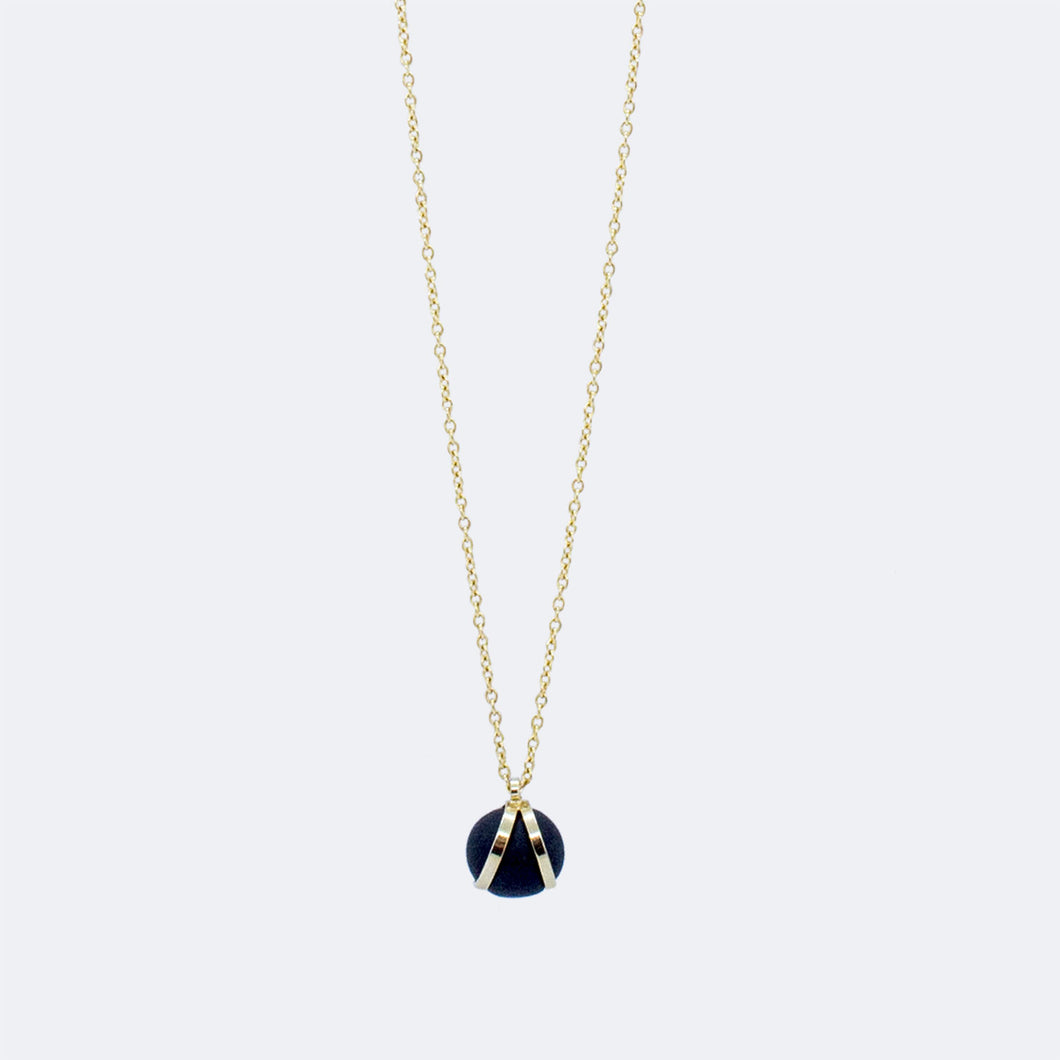 Gold Necklace - Black Ball Charm