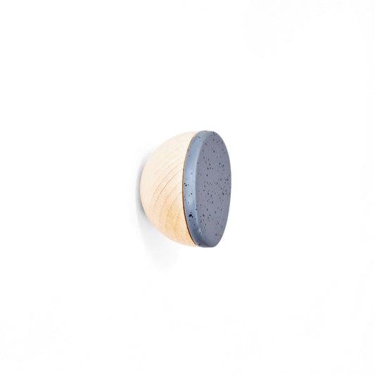 Round Beech Wood & Ceramic Wall Mounted Coat Hook / Knob - Blue Black Specks