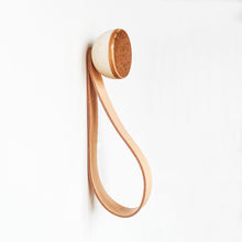 Round Beech Wood & Ceramic Wall Mounted Coat Hook / Hanger with Leather Strap - Terracotta Orange Specks
