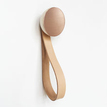 Round Beech Wood & Copper Wall Mounted Coat Hook / Hanger with Leather Strap