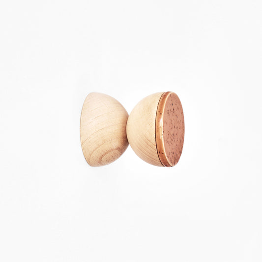 Geometric Beech Wood & Ceramic Wall Mounted Coat Hook / Knob - Terracotta Orange Specks
