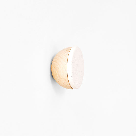 Round Beech Wood & Ceramic Wall Mounted Coat Hook / Knob - White Sand